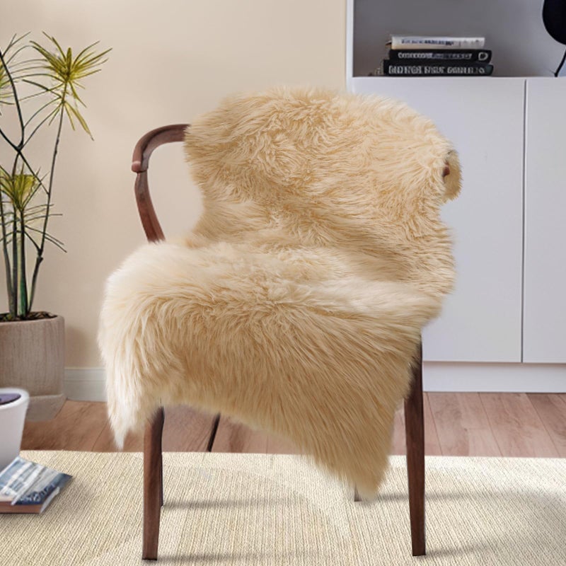 Ciicool Faux Sheepskin Rugs Soft Faux Fur Rug Beige Fluffy Rug Chair Couch Cover Fuzzy Carpet for Bedroom Floor Sofa Living Room 2x3 Feet - Image 1